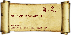 Milich Kornél névjegykártya